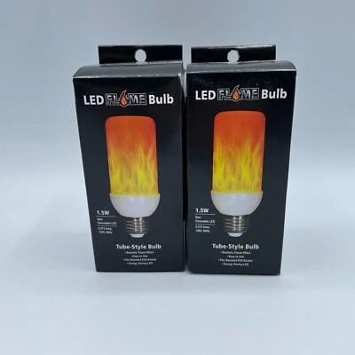 2 LED Flame Bulbs EZ Illuminations Squared Top Tube Style Bulb 1.5W Flaming Fire - Image 1 of 3