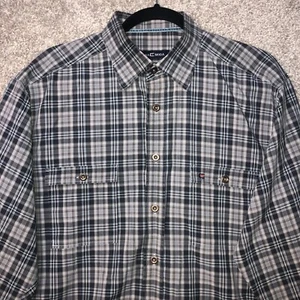 CASA MODA SHIRT MENS LARGE GRAY BLUE PLAID LONG SLEEVE BUTTON UP - Picture 1 of 15