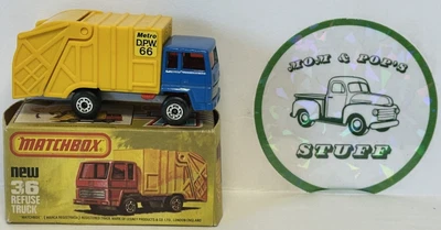 Matchbox Lesney Vintage Refuse Truck #38 With Box Blue/ Yellow 1/64 Released 79’ - Image 1 of 4