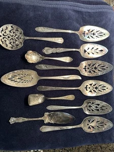 Silverplate Flatware Lot Mixed Serving Pieces Very Old 11 Pieces - Picture 1 of 19