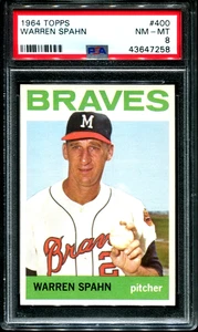 1964 Topps #400 WARREN SPAHN HOF Milwaukee Braves PSA 8 NM-MT VERY HIGH END! - Bild 1 von 2