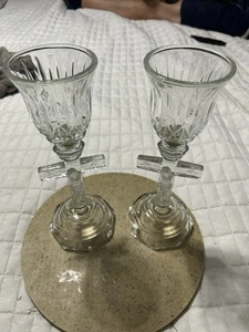 Vtg HOME INTERIORS JESUS CROSS Glass CANDLE Votive Holder Made USA Set/2 - Picture 1 of 7