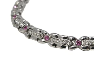 Premier Designs silberfarben klar & rosa Strass Tennisarmband 7,5" Vintage - Bild 1 von 14
