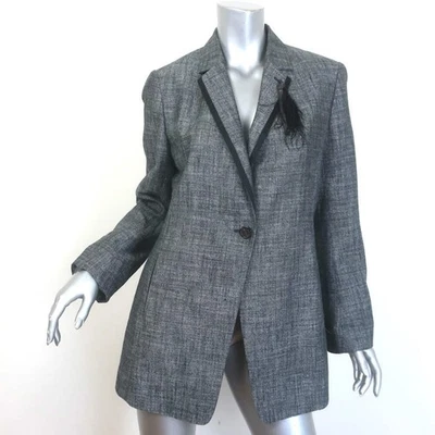 Blazer Brunello Cucinelli Monili Broche Pluma Cuentas Gris Mezcla Lino Talla 44 Foto 1 de 4