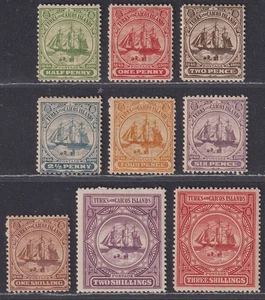 Juego de insignias Islas Turcas y Caicos 1900 QV como nuevo SG101-109 gato £150 tonificado - Imagen 1 de 2