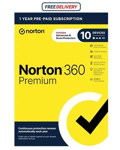 Norton 360 Premium Security for 10 Devices VPN Cloud Backup AI Scam Protection - Picture 1 of 7
