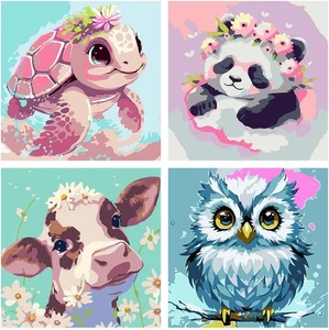 4er Pack Malen nach Zahlen für Kinder, Niedliche Tiere Malen nach Zahlen Set für Erwachsene Be - Bild 1 von 12