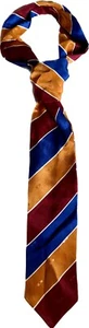 Corbata Ann Taylor 100% Seda Años 80 Vintage Rayas Negritas Corbata Ancha Borgoña Azul Naranja - Imagen 1 de 2