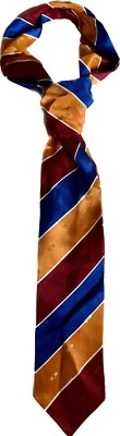 80’s 100% Silk Tie Vintage Ann Taylor Bold Stripe Wide Tie Burgundy Blue Orange - Image 1 of 2