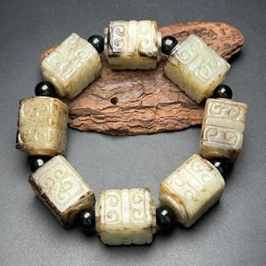 Pulseras chinas antiguas de jade talladas en jade cong de la dinastía Han - Imagen 1 de 9