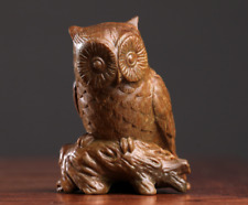 YZ175 - 6*4.8*4 CM Hand Carved Green Sandalwood Netsuke: Smart Owl