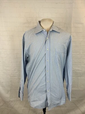 Camisa de vestir Hugo Boss de algodón a rayas blancas y azules para hombre 17,5 - 34/35 $195 Foto 1 de 4