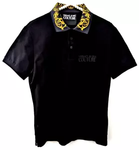 Versace Jeans Couture S Negro Dorado Mujeres Algodón Piqué Polo Bordado $325 - Imagen 1 de 7