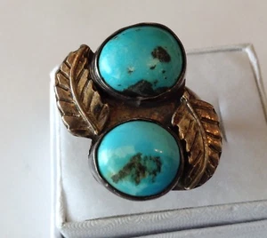 VINTAGE NAVAJO PAWN SILVER TURQUOISE RING SIZE 7 J8 - Picture 1 of 3