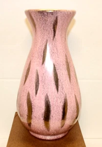 Vintage Mid Century Pink & Gold Pottery Vase Large 11.5" Tall Unbranded - Picture 1 of 2