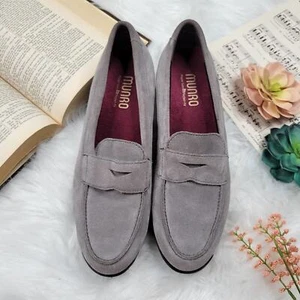 Munro Katie Gray Suede Platform Penny Loafers 9 - Picture 1 of 7