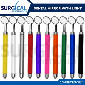 10 Pcs Dental Mirror with Light Dental Instruments Stainless Steel German Grade - Picture 1 of 24