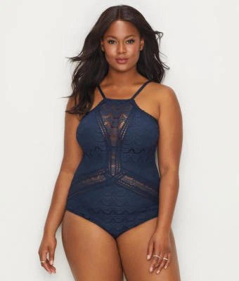  NEW BECCA Ets Color Play Crochet Indigo High Neck 1-piece Swimsuit Plus 2X $168 - Image 1 of 3