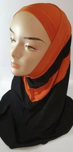 Naranja Óxido Negro Dos Piezas Hijab Cabeza Musulmana Desgaste Cubierta Bufanda Gorra Modesta - Imagen 1 de 4