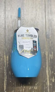 Manna Wine Tumbler Stainless Steel + Straw With Silicone Tip 17oz - Blue Floral - Picture 1 of 7