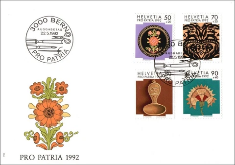 Switzerland 1992 Folk Art FDC First Day Cover Bern SHS Pro Patria Cover