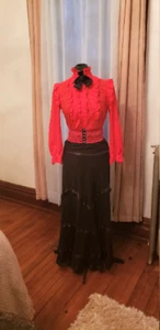 Women's Victorian Edwardian dress skirt blouse belt Red black showy costume - Picture 1 of 5