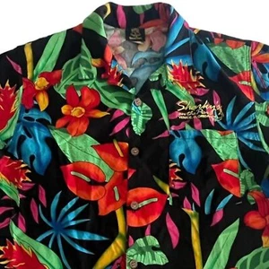 Vtg TOUCAN DANCE Fast Lane Hawaiian Shirt Tropical Bright Mens Medium Sharkys - Picture 1 of 14