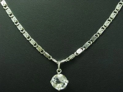 925 Argento Sterling Collana Pendente Con Cristallo di Rocca Ricoperto / 42,3cm - Immagine 1 di 4