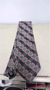 Robert Stock 100% Silk Necktie Tie Red White Blue Checked Geometric Print - Picture 1 of 3