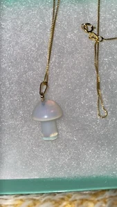 Natural Opal Mushroom Gold Plated Over Sterling Silver 16” necklace - Picture 1 of 5