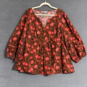 Sonoma Top 3X Brown Pink Floral Lightweight Corduroy Casual Boho Peasant Fall - Picture 1 of 8
