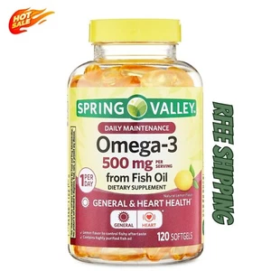 Spring Valley Fish Oil Omega-3 General Supplement Softgels, 500 mg, 120 Count - Picture 1 of 8