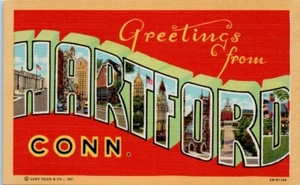 Greetings from HARTFORD, Connecticut CT linen - Postcard - Picture 1 of 2