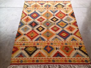 Handgefertigter Wollteppich Kilim Dhurrie handgewebter Kelim türkischer orientalischer Teppich 4x6 Fuß - Bild 1 von 3