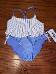 NWT Girls Cat & Jack Two Piece Bikini Ruffle Rainbow Swim Suit Set 6/7 - Picture 1 of 7