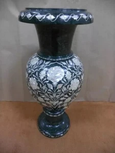 Vaso fiori intarsiato madreperla marmo verde 15" decorazione casa pietra arte naturale - Foto 1 di 9