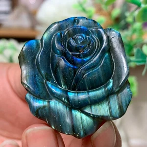 27G Natural beautiful labradorite crystal hand- carved Lotus flower healing - Picture 1 of 20