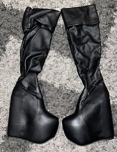 Platform Wedge Boots Black Size 5.5