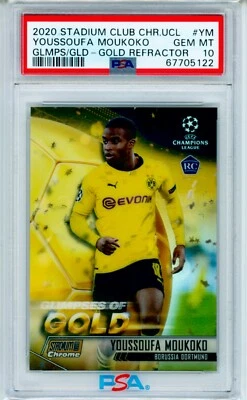 2020-21 Youssoufa Moukoko Topps Stadium Club Chrome Gold Rookie 29/50 PSA 10 - Image 1 of 3