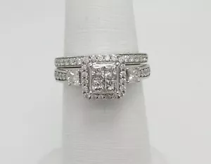 1CT Set Sposa Diamante Creato In Lab Princess Cinturino Anello Oro Bianco 14K - Foto 1 di 9
