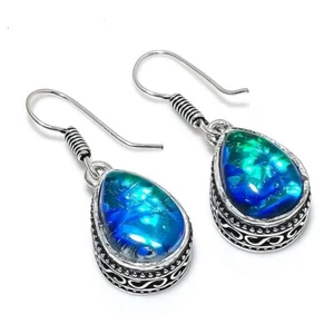 Triplet Opal Gemstone 925 Starling Silver Handmade Vintage Earring Size 1.5" - Picture 1 of 1