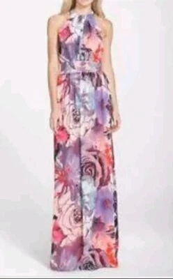 Eliza J Women's Plus Floral Halter Midi Maxi Dress High Neck Sleeveless 22W - Image 1 of 4