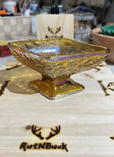 Vintage Indiana Amber Carnival Glass Pedestal Diamond Shaped Dish Wedding Decor