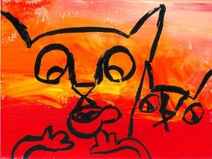 Print Cat Painting ACEO Sunset Coffee Contemporary Folk Art By Samantha McLean - Picture 1 of 1