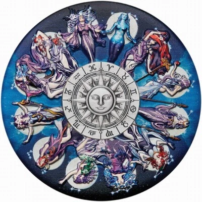 Tuvalu 2025 TWELVE GODDESSES 12 Signs of Roman Zodiac $5 5 Oz Silver Antique - Image 1 of 4