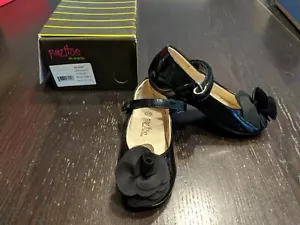 NIB Pazitos Silk Rose Black Patent Leather Mary Janes Size 8.5 Toddler Girl - Picture 1 of 8