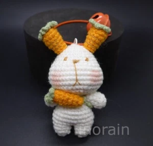 Handmade Carrot Bunny Rabbit Crochet Amigurumi Plush Doll Keyring Keychain - Picture 1 of 5