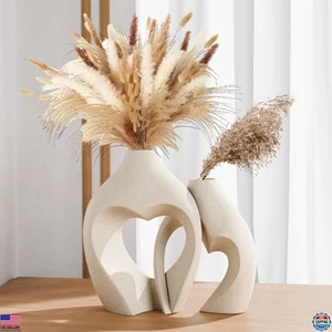 Heart Shaped White Ceramic Vases Set of 2, Minimalist Decor for Home & Office - Picture 1 of 6