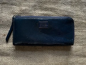 COACH Poppy Italian Calfskin Leather Slim Zip Wallet Black/Brass - Picture 1 of 8