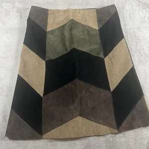 Alfani Wildleder Leder Patchwork Größe 10 Rock 70er Boho Colorblock Y2K Herbst Neu mit Etikett - Bild 1 von 6